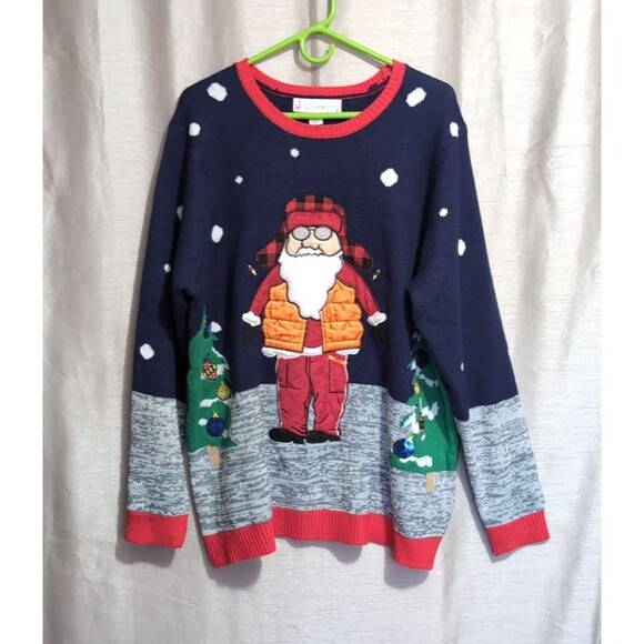 Jolly Sweaters Ugly Christmas Sweater Unisex XXL Santa in Hunting Vest Funny - Picture 2 of 16